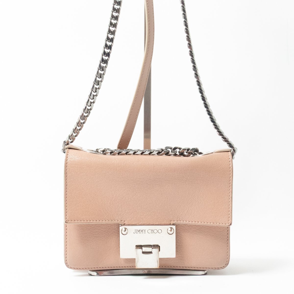 【1円スタート】JIMMY CHOO ジミー チュー レベル ソフト ミニ クロスボディバッグ ショルダーバッグ ピンク レザー フラップ レディース拍卖