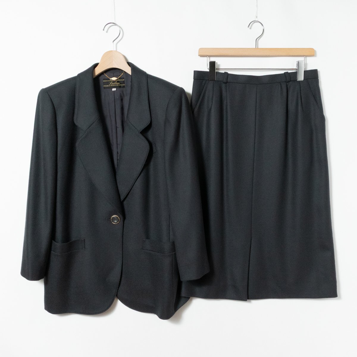 Leilian レリアン 上下2点セット スカートスーツ テーラードジャケット タイトスカート グレー 13 レディース 毛 ウール 無地 セレモニー拍卖