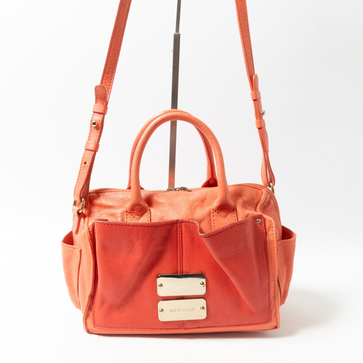 SEE BY CHLOE シーバイクロエ ハンドバッグ ショルダーバッグ 2way オレンジ系 レザー ブランドプレート カジュアル レディース かばん 鞄拍卖
