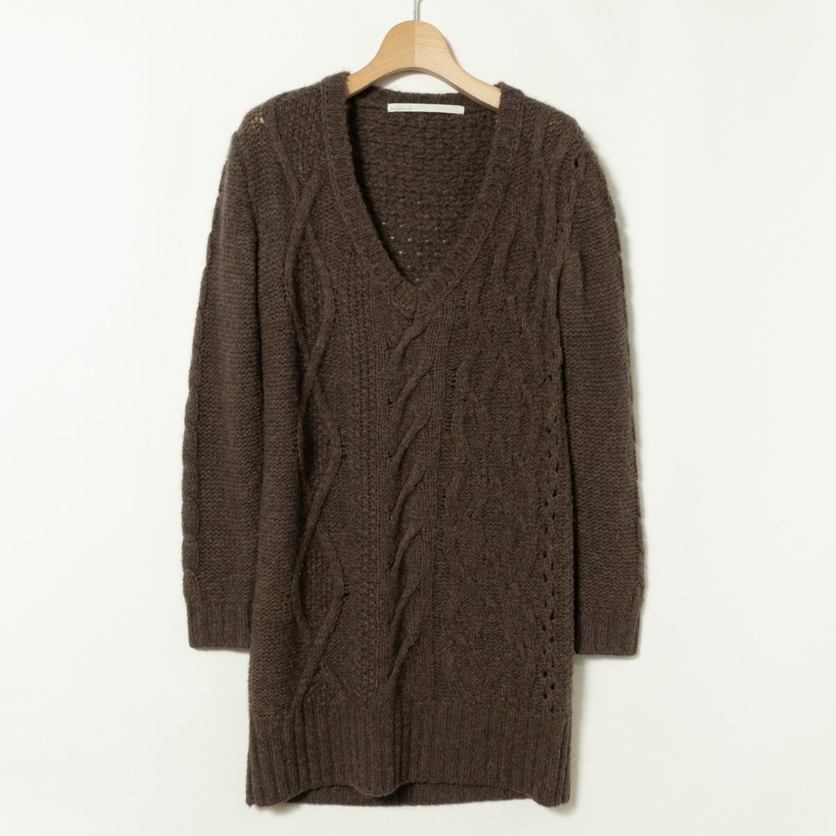 GALERIE VIE ギャルリー ヴィー レディース 長袖 Vネックセーター チュニック ブラウン 茶 アルパカ ウール サイズ1 ケーブル編 カジュアル拍卖