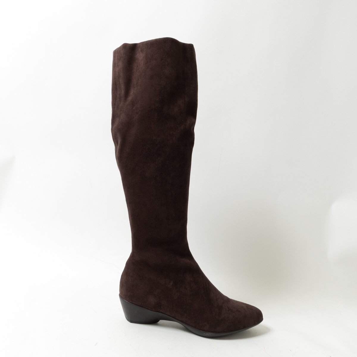【1円スタート】fitfit フィットフィット 83821 ストレッチフィット ロングブーツ 合成皮革 ブラウン 24.5cm レディース きれいめ シューズ拍卖