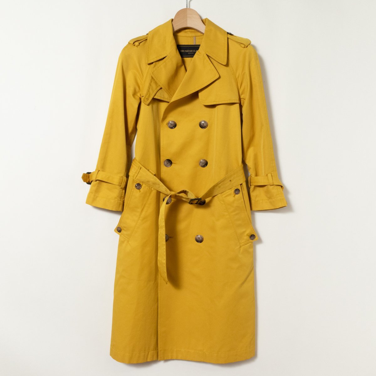 Deuxime Classe ドゥーズィエム クラス レディース トレンチコート イエロー 黄 サイズ36 綿 ポリエステル 裏地無し アクセント 春秋拍卖