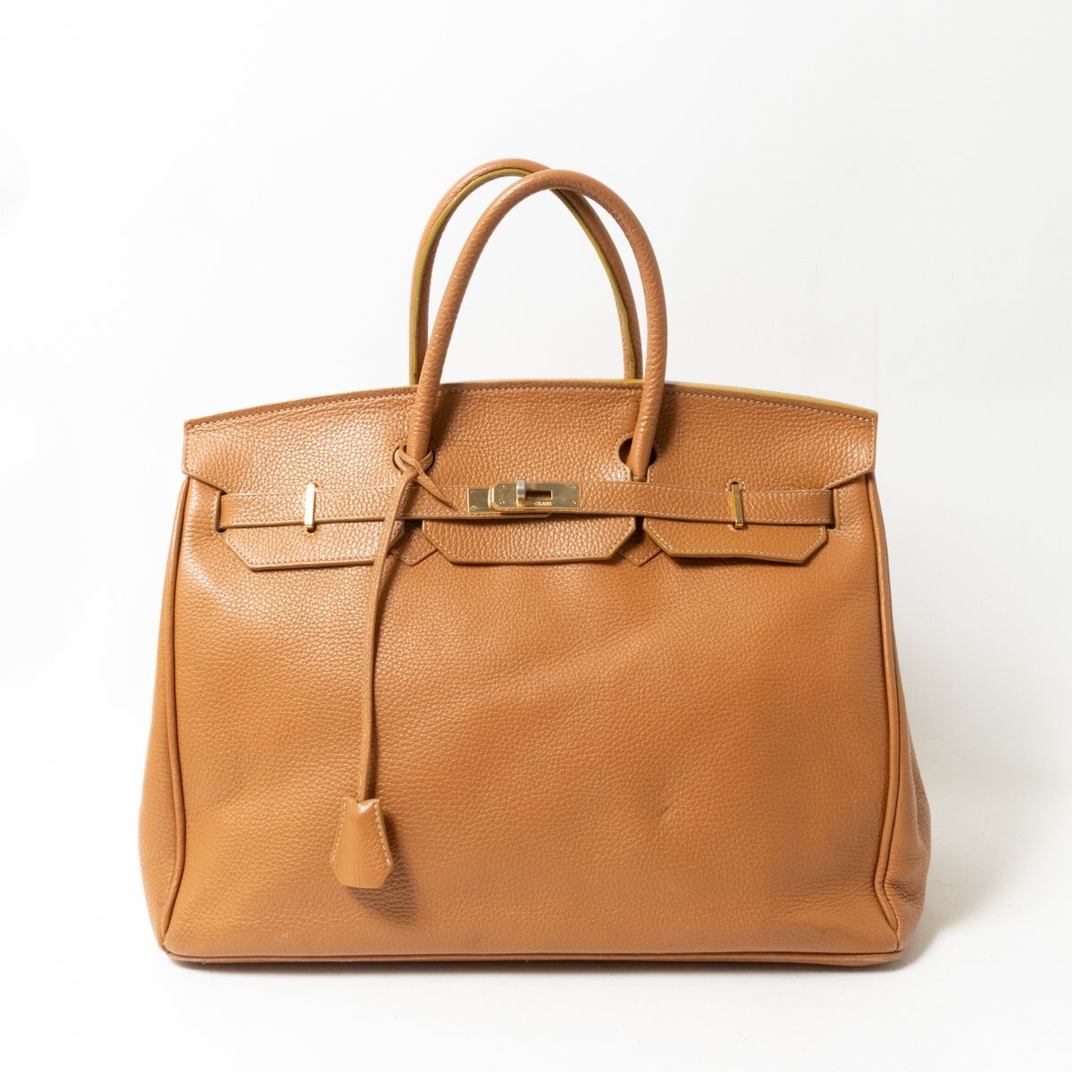 【1円スタート】HIGH CLASS ハイクラス トートバッグ ハンドバッグ 手提げ ブラウン ゴールド金具 無地 レザー ターンロック レディース拍卖