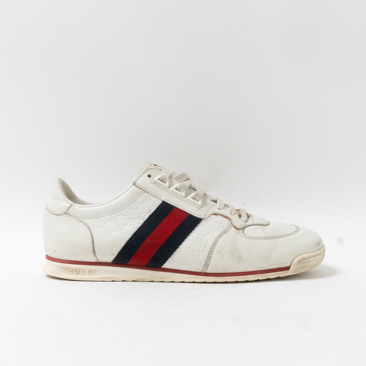 【1円スタート】 GUCCI グッチ 233334 US7.5 25.5cm イタリア製 レザースニーカー GG柄 シェリーライン ホワイト メンズ ハイブランド拍卖