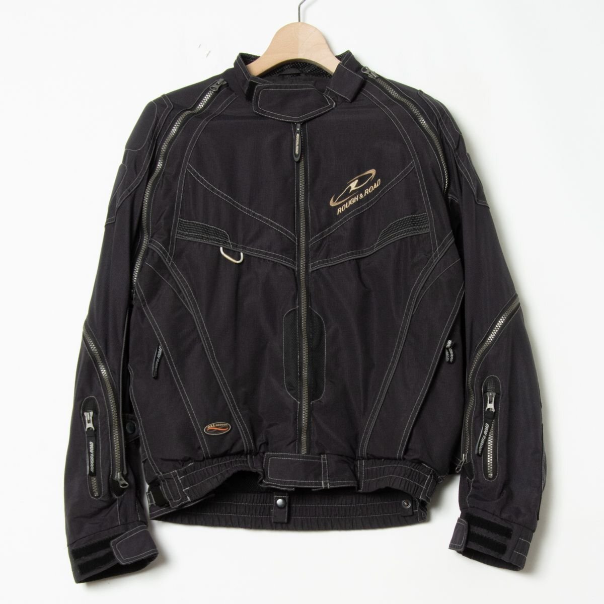 【1円スタート】ROUGH&ROAD ラフアンドロード バイクジャケット メンズ L ナイロン 裏メッシュ ロゴ刺繍 ライディングウェア 黒 ブラック拍卖