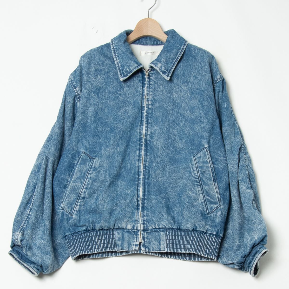 MOUSSY マウジー USED加工 ジップアップ デニムジャケット FREE インディゴブルー 綿100% 総裏 レディース アウター カジュアル拍卖