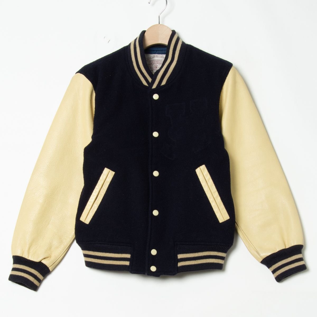HARVERD ハーバード スタジャン バーシティジャケット S ウールナイロン 牛革 レザー ネイビー アイボリー系 メンズ 秋冬 カレッジ拍卖