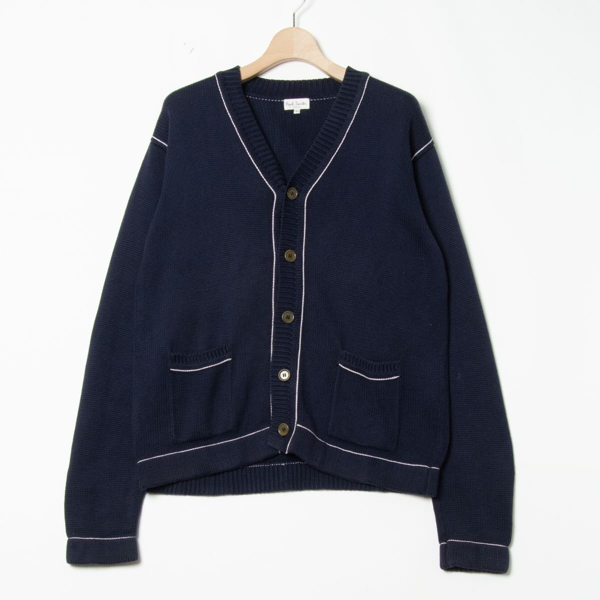 Paul Smith LONDON ポールスミス 長袖 ニットカーディガン L ネイビー Vネック 綿100% シンプル メンズ 紳士 カジュアル 秋冬拍卖