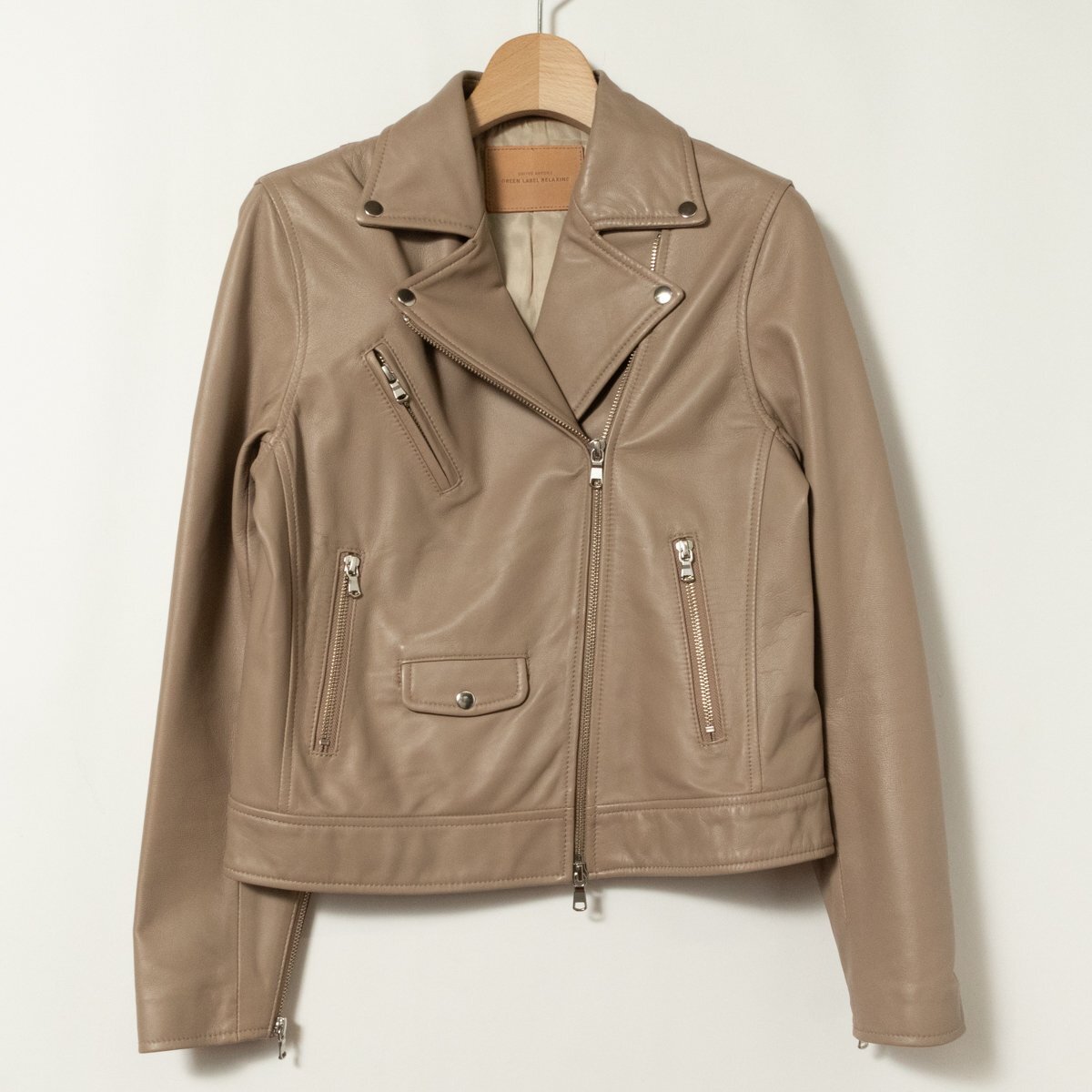 green label relaxing グリーンレーベル リラクシング レディース FM SHEEPレザー ライダースジャケット ベージュ サイズ38 大人カジュアル拍卖