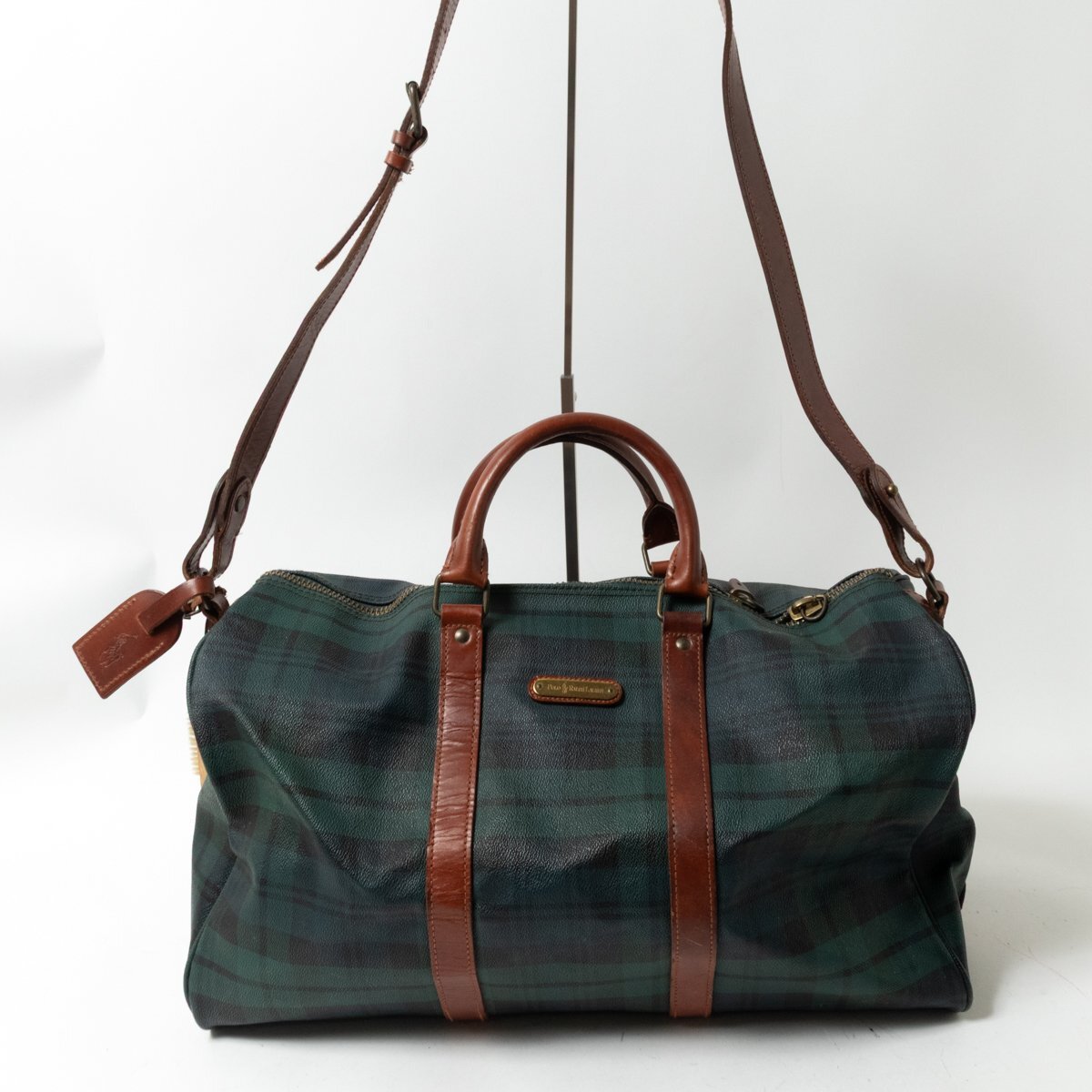 【1円スタート】POLO RALPH LAUREN ポロ ラルフ ローレン 2way ボストンバッグ ショルダーバッグ グリーン ブラウン PVC レザー 鞄拍卖