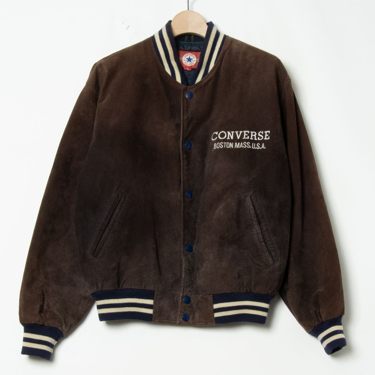 【1円スタート】CONVERSE コンバース スエードスタジアムジャンパー 豚革 メンズ L レザージャケット ヴィンテージ アメカジ 茶色 ブラウン拍卖