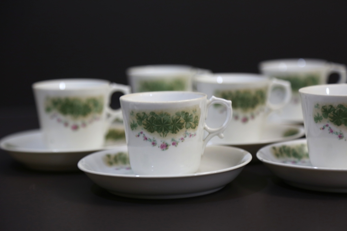 ★★★ オールドノリタケ RC印 1914年~1950年頃 薔薇に四つ葉のクローバー図 ティーカップセット ★★★ 87拍卖