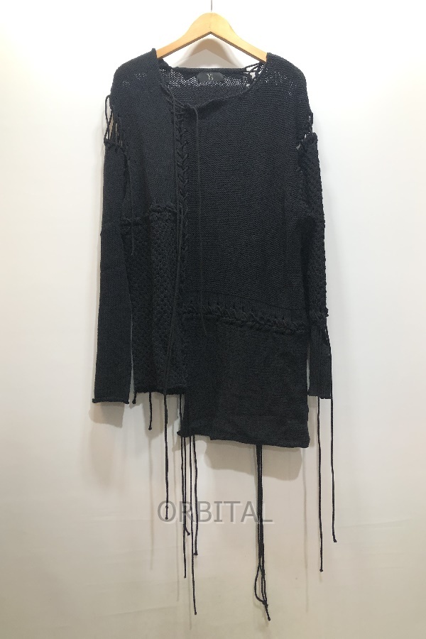 経堂) ワイズ Y's 24SS パネル プルオーバー ニット YS-K06-082 サイズ2 ブラック アシンメトリー 定価8万位拍卖
