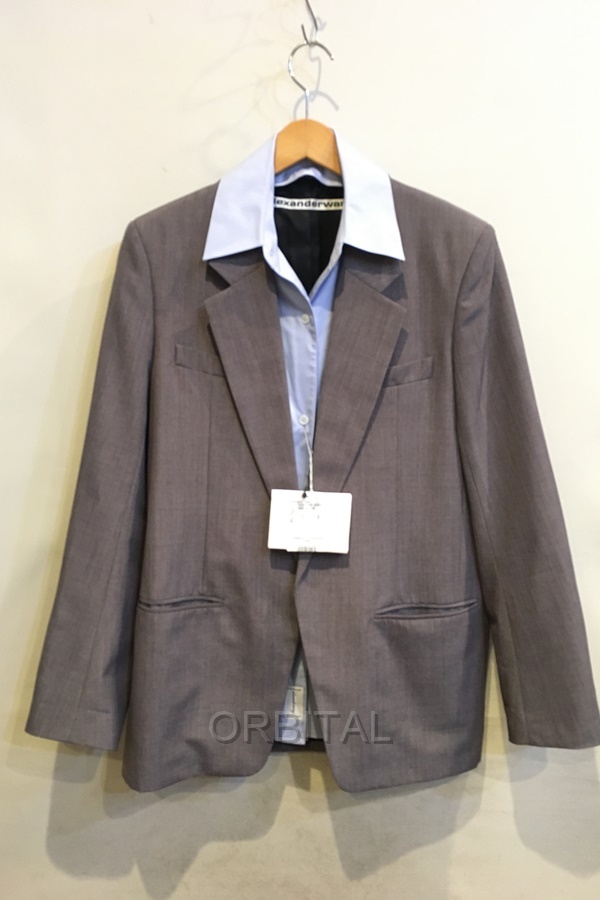 二子玉)alexanderwang アレキサンダーワン 未使用 シャツドッキングテーラードジャケット グレー ライトブルー サイズ XS/S拍卖