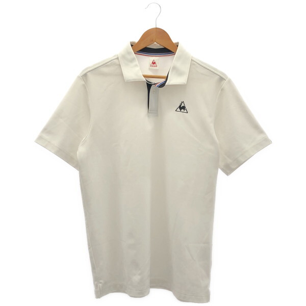 古着 メンズL le coq sportif/ルコックスポルティフ ポロシャツ ゴルフウェア 半袖 ボタン ホワイト/ブラック QMMNJA41MG拍卖