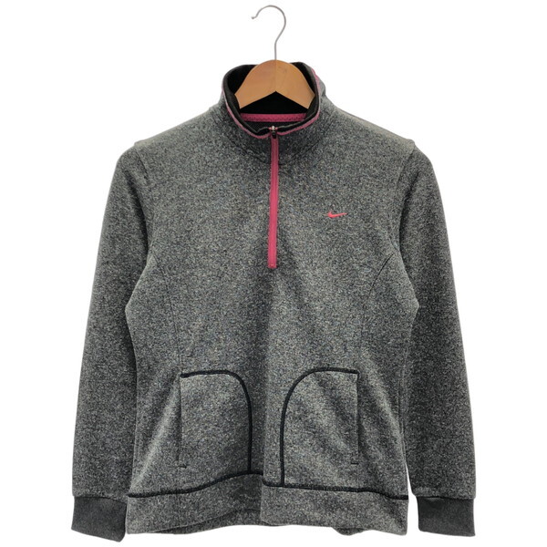 古着 レディースL NIKE/ナイキ ハーフジップ ニット トップス ゴルフウェア 長袖 グレー/ピンク 634528-032拍卖