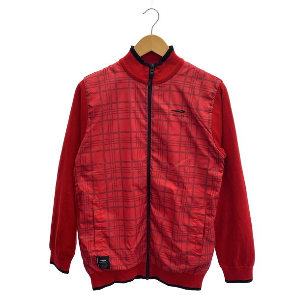 古着 メンズM TIGORA/ティゴラ ニット ハイブリッド ジャケット ゴルフウェア 長袖 ジップ レッド/ブラック TR-1S1505F拍卖