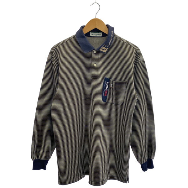 古着 メンズMA Munsingwear/マンシングウェア ポロシャツ ゴルフウェア 長袖 ボタン ネイビー/ゴールド系 1267拍卖