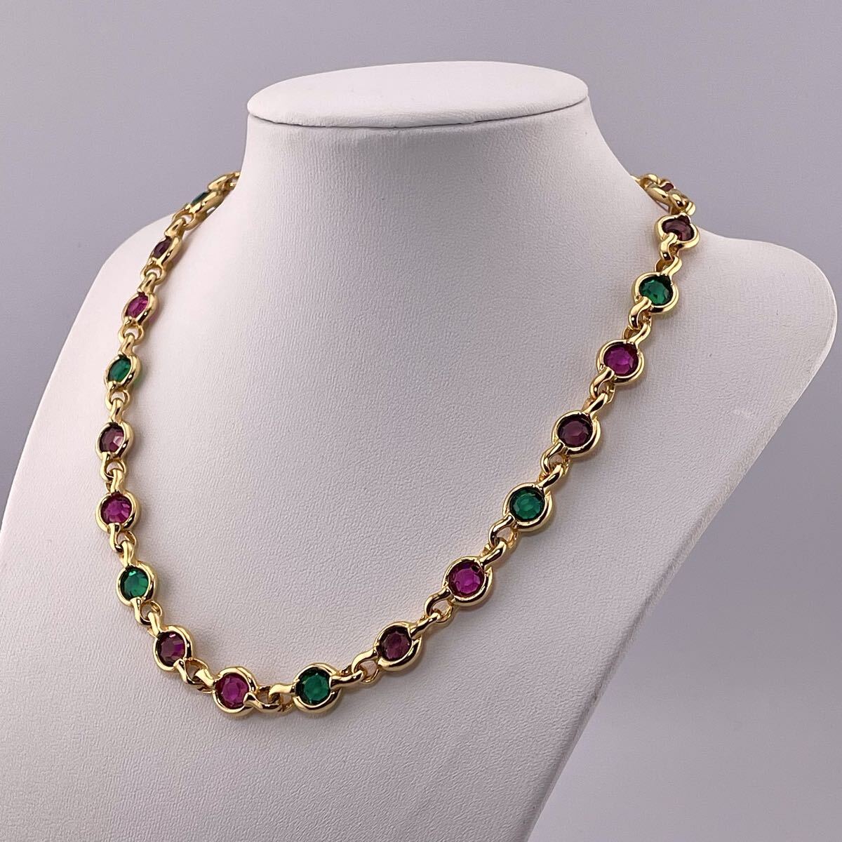 【希少/美品】Swarovski/スワロフスキー カラーストーン ゴールドネックレス ラインストーン ヴィンテージ ジュエリー/jewelry チョーカー拍卖