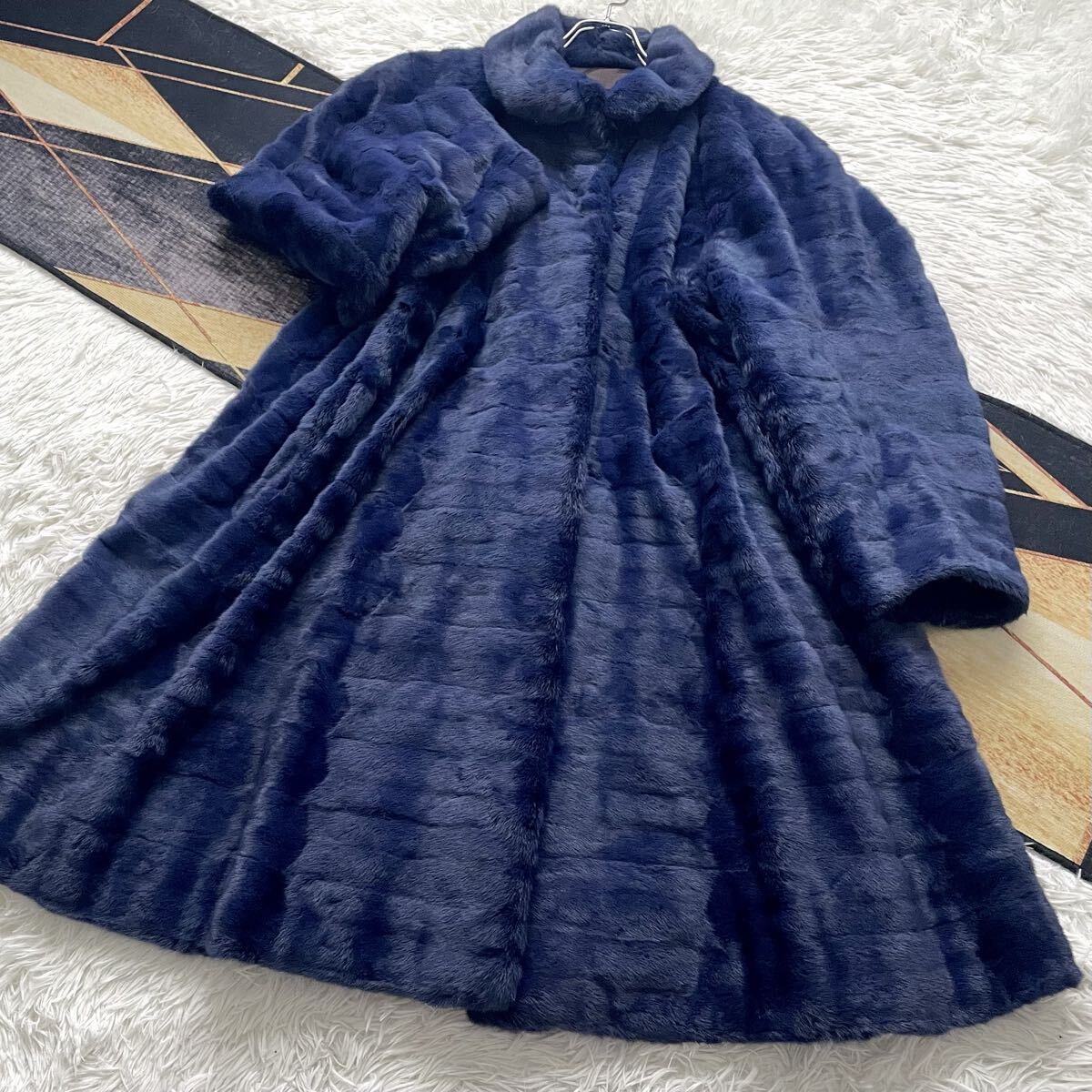 Christian DIOR/ディオール 裾周り250 青 アーミン 貂 リアルファー 本毛皮 ロング ファーコート 未使用級◎ なめし柔らか◎ 高級◎ CDロゴ拍卖