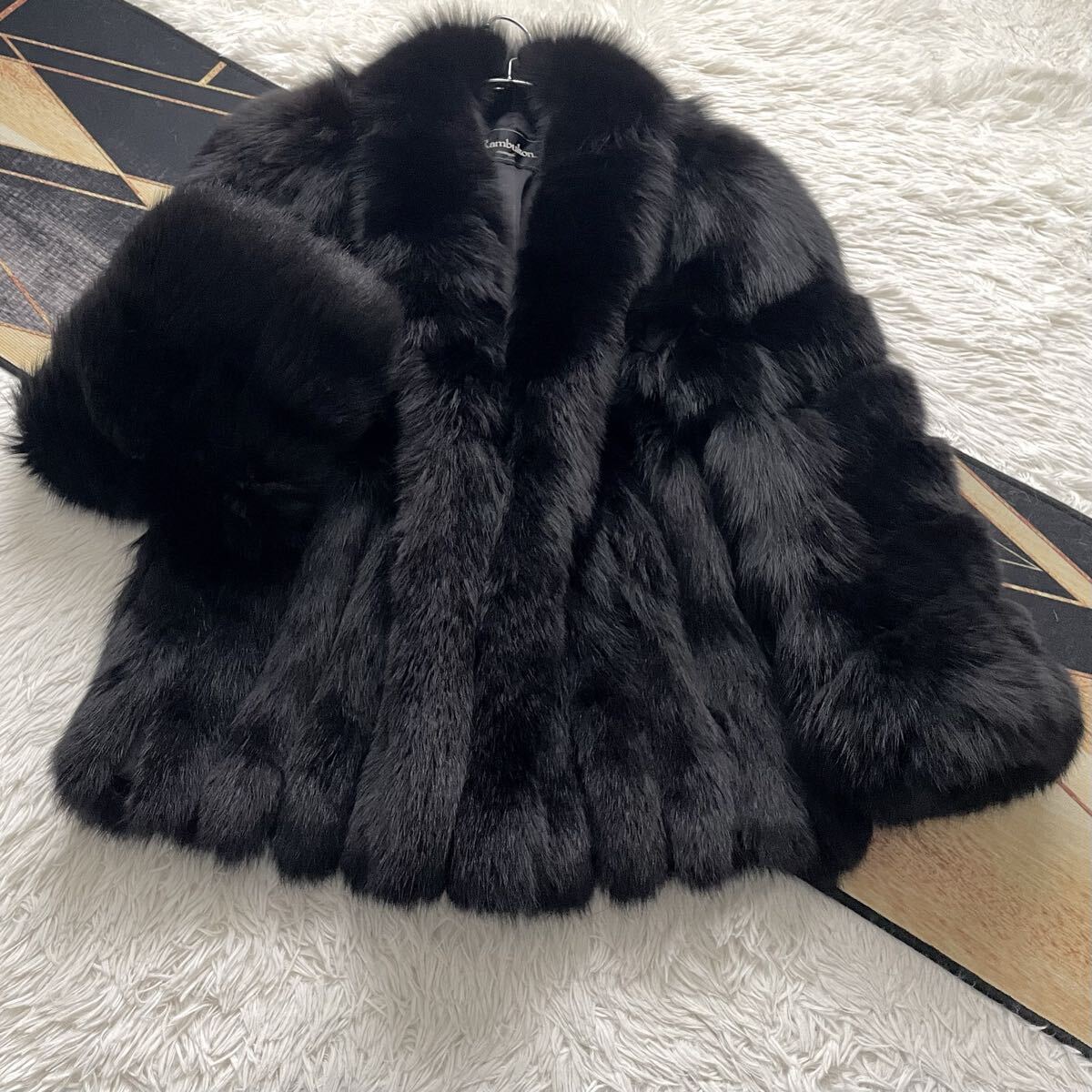 肉厚◎/総丈82 ROYAL/ロイヤル サガフォックス/SAGA FOX ブルーフォックス ファーコート リアルファー◎ 毛皮 L 毛並み柔らか◎ブラック/黒拍卖