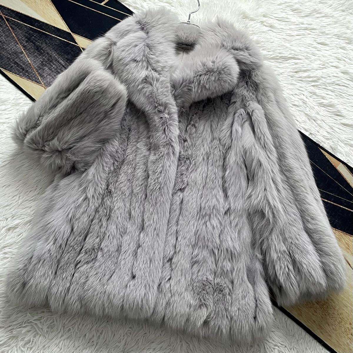 希少カラー/ライトブルーグレー/染め フォックス/FOX ファーコート リアルファー 本毛皮 L 毛並み◎ ボリューム◎ 狐/アウター さらさら◎拍卖