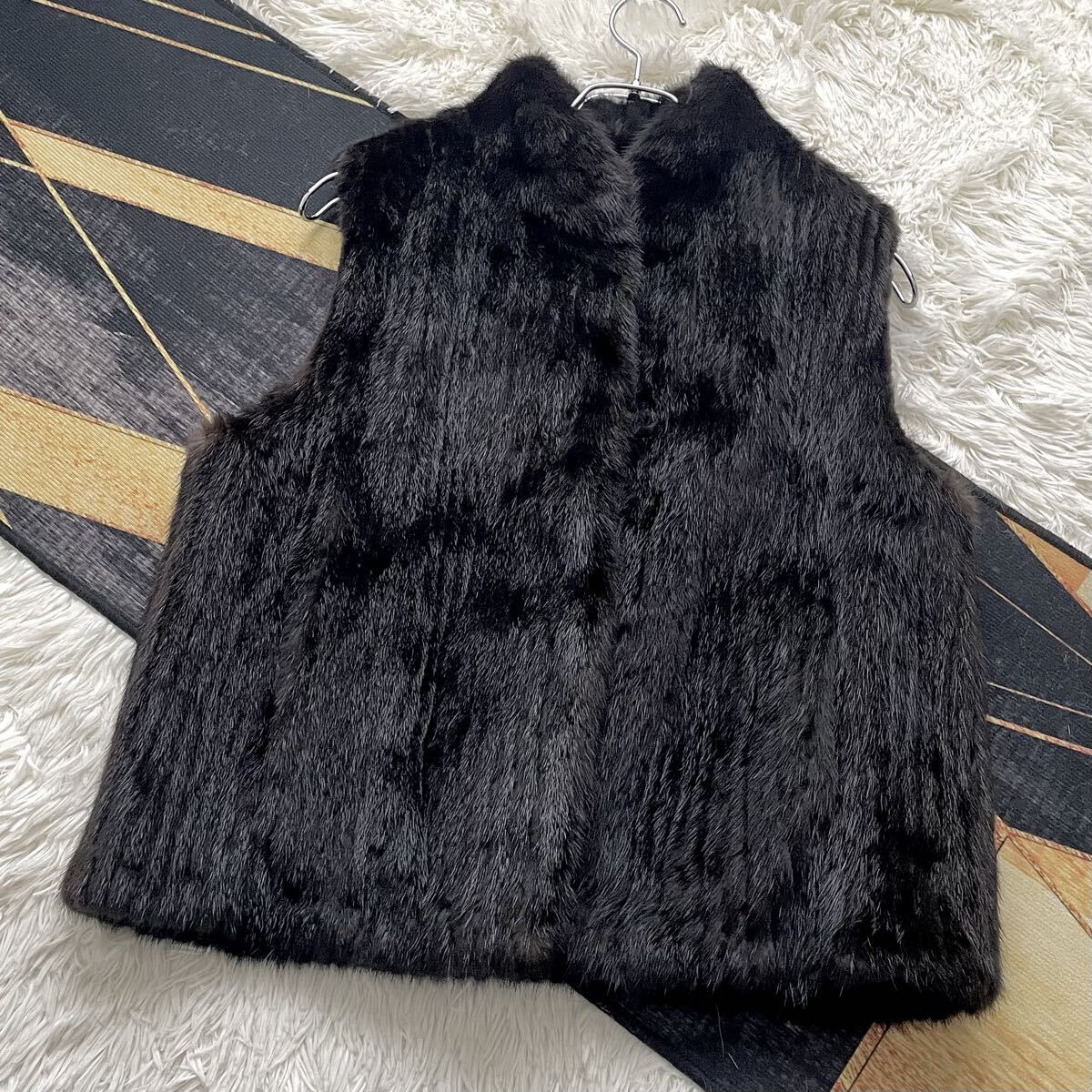着丈55/クロップド ミンク/MINK ショート ジレ ベスト ファーコート リアルファー 本毛皮 アウター L 貂 軽量デザイン ダークブラウン/焦茶拍卖