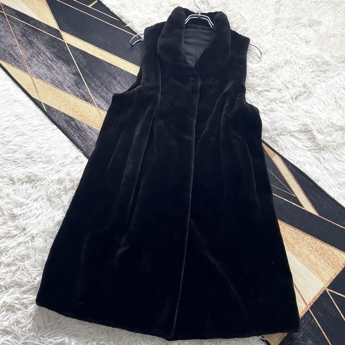 着丈90/Aライン ミンク/MINK セミロング ジレ ベスト ファーコート リアルファー 本毛皮 アウター L 貂 近年人気デザイン 軽量 ブラック 黒拍卖