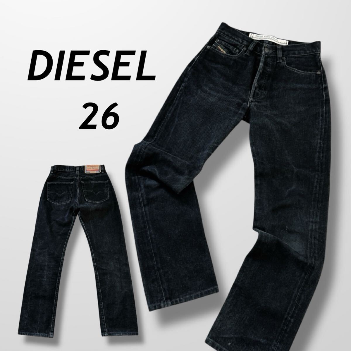 DIESEL ディーゼル レディース デニムパンツ 26 綿パン ストレートボタンフライ RN93243 CA25594 イタリア製 ブラック系 (J018)★拍卖