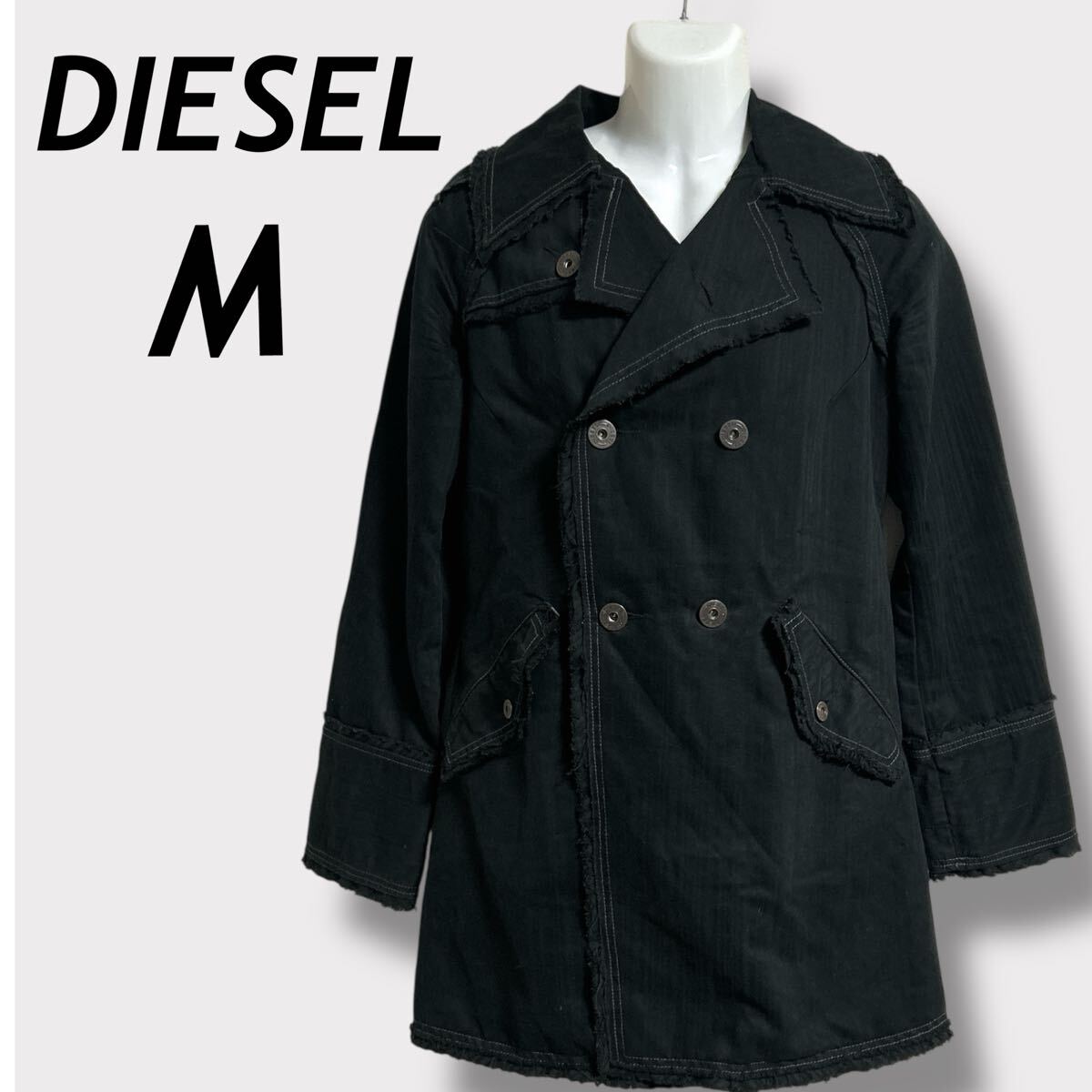 DIESEL ディーゼル メンズ トレンチコート M ジャケット ダブル 綿 コットン RN 93243 CA 25594 ブラック系 (J026)★拍卖