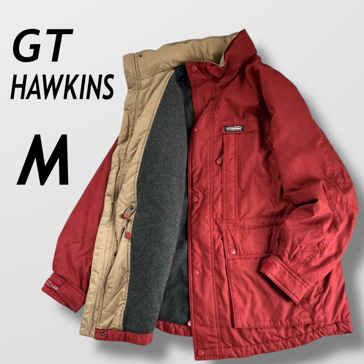 GT HAWKINS ジーティーホーキンス メンズ ブルゾン ジップジャケッM 収納フード 裏起毛 9851-047 アウトドア レッド系 (J034)★拍卖