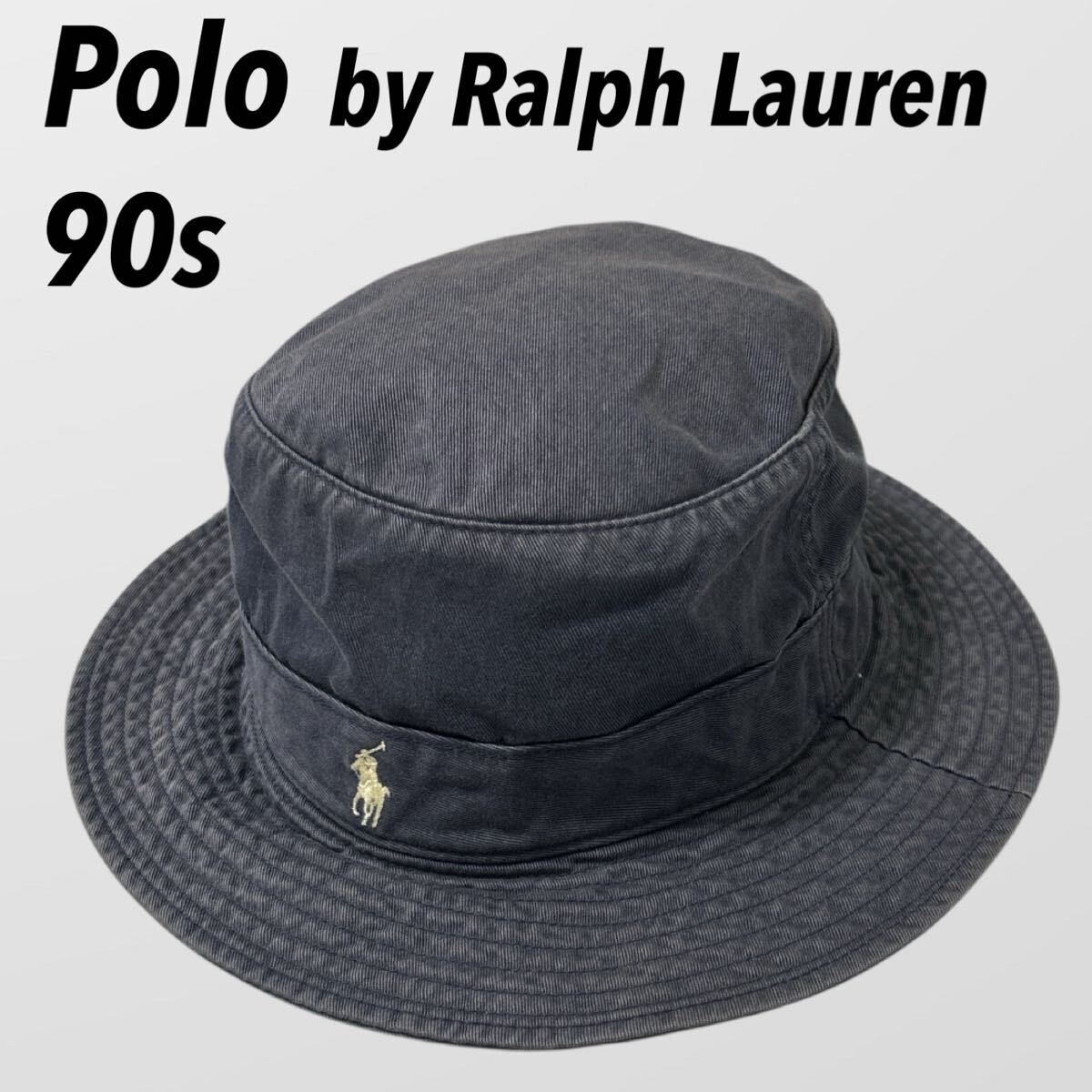 Polo By Ralph Lauren ポロバイラルフローレン 90s バケットハット 刺繍ポニー ヴィンテージ ESP- 20110 ネイビー系 (J042)★拍卖