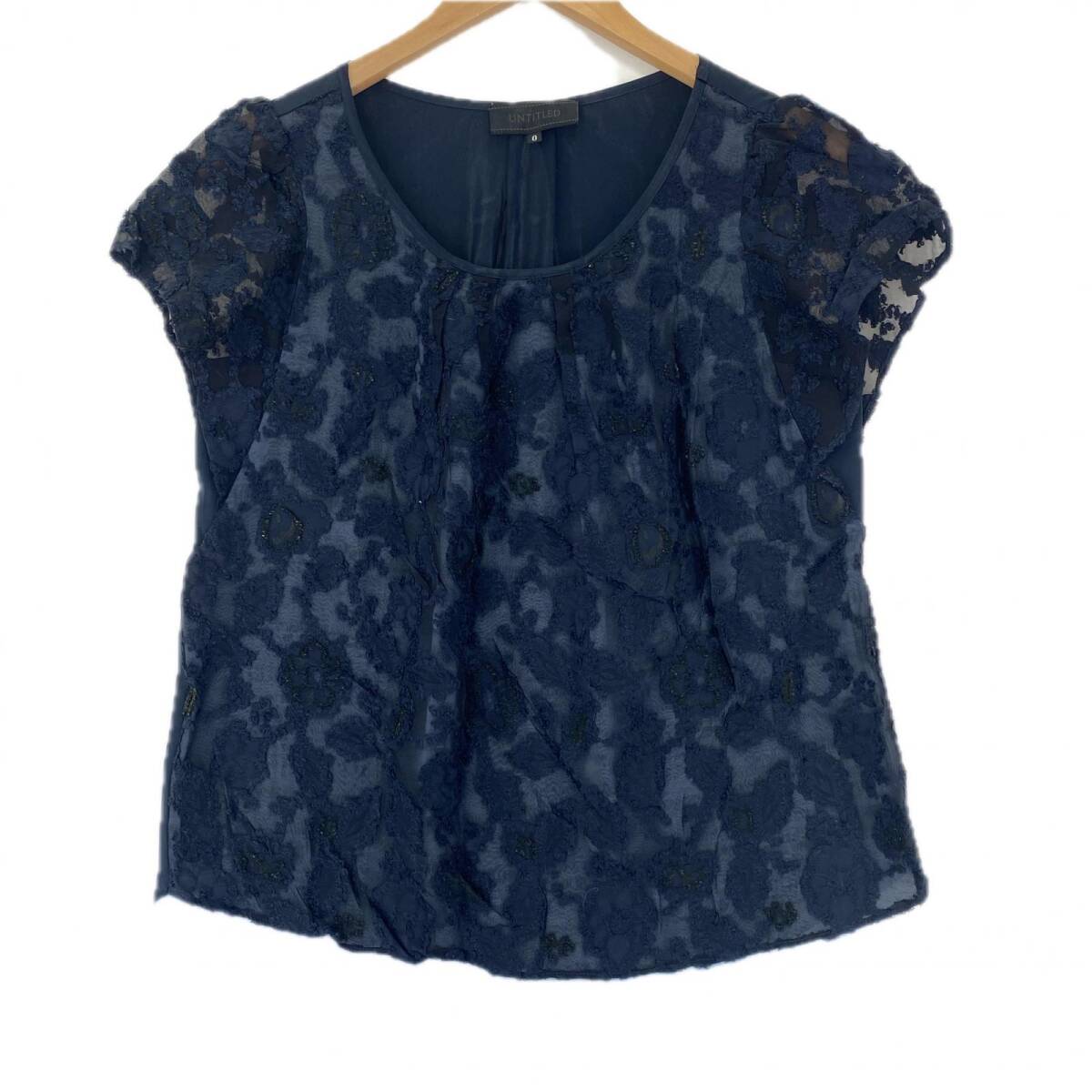 UNTITLED アンタイトル 総柄シアー カットソー size0/ネイビー ゆうパケットOK拍卖