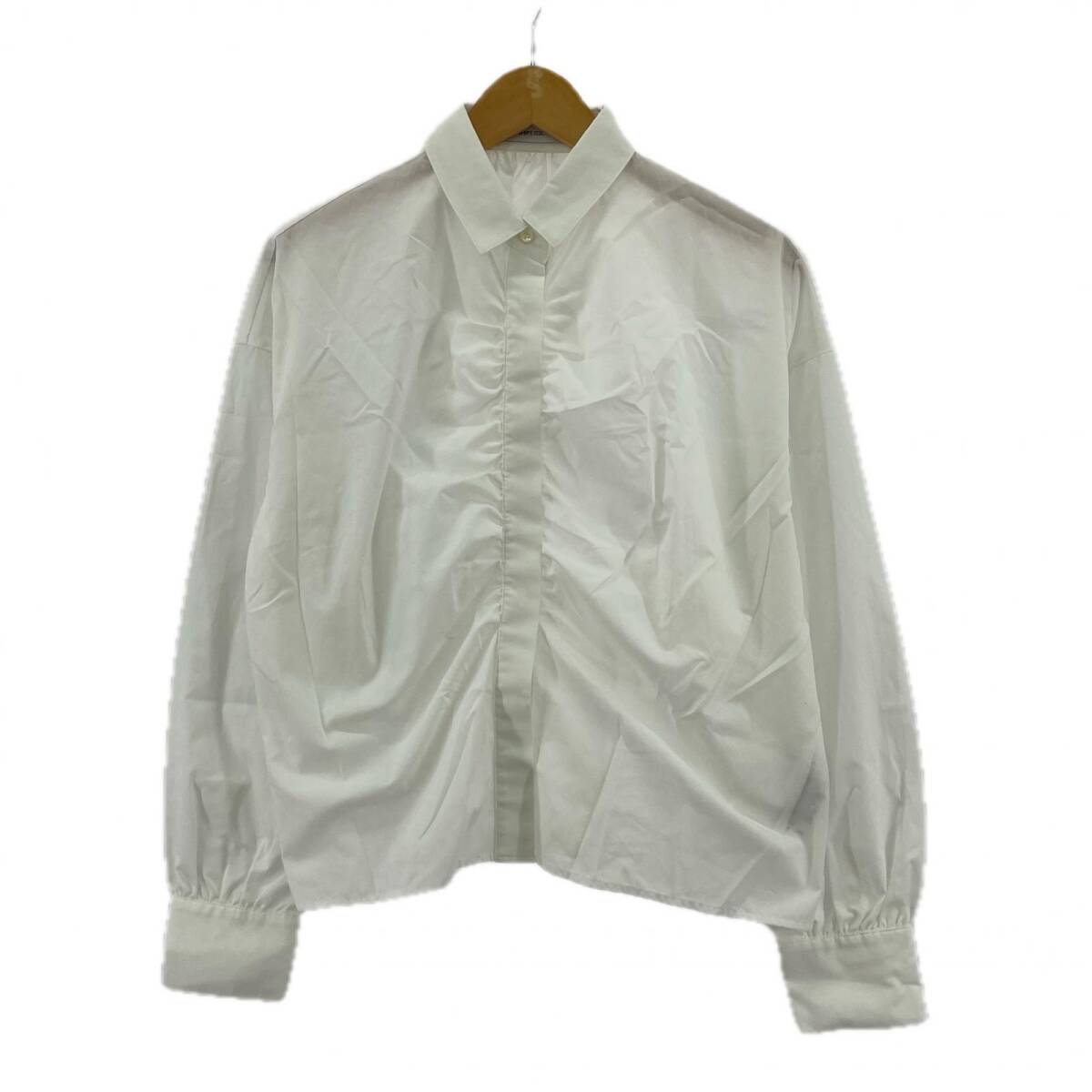 SHIPS any シップス エニィ ギャザー ショート 長袖シャツ sizeF/ホワイト ゆうパケットOK拍卖