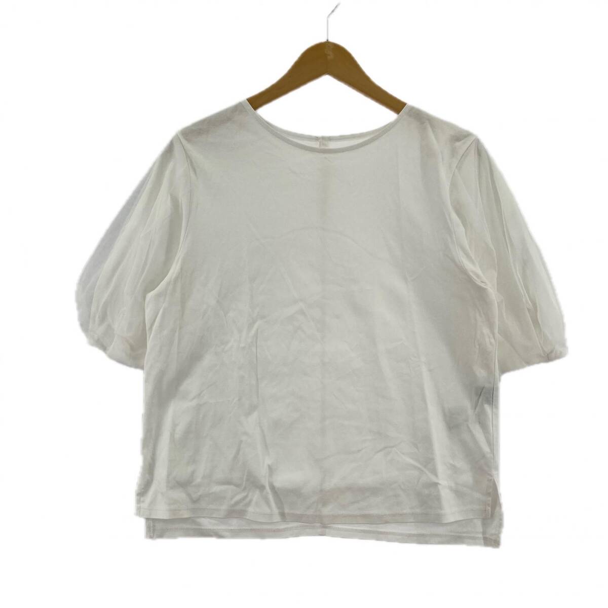 INDIVI インディヴィ 異素材切替 カットソー size38/ホワイト ゆうパケットOK拍卖