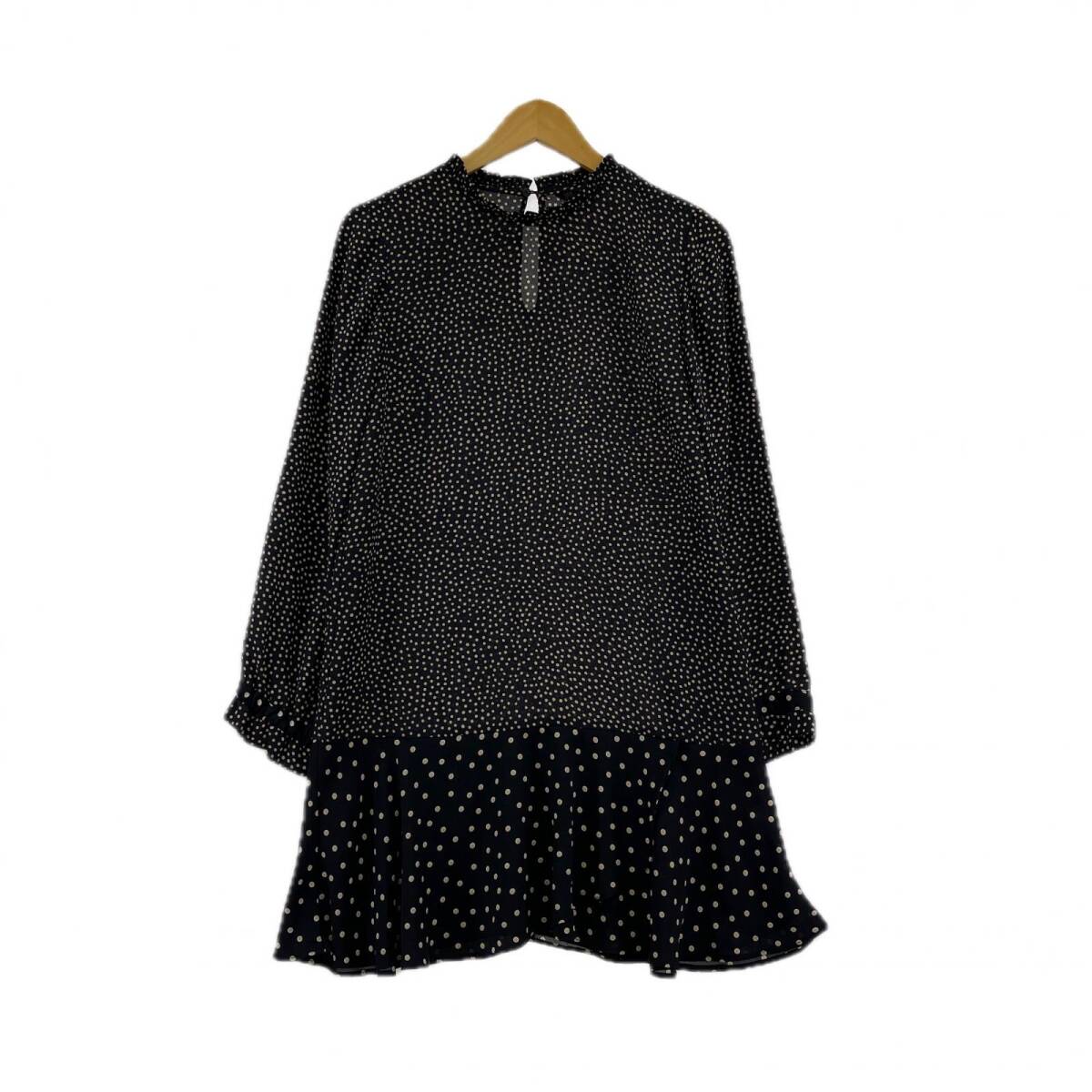 ZARA basic ザラ ベーシック ドット ワンピース sizeEUR XS/ブラック×ブラウン ゆうパケットOK拍卖
