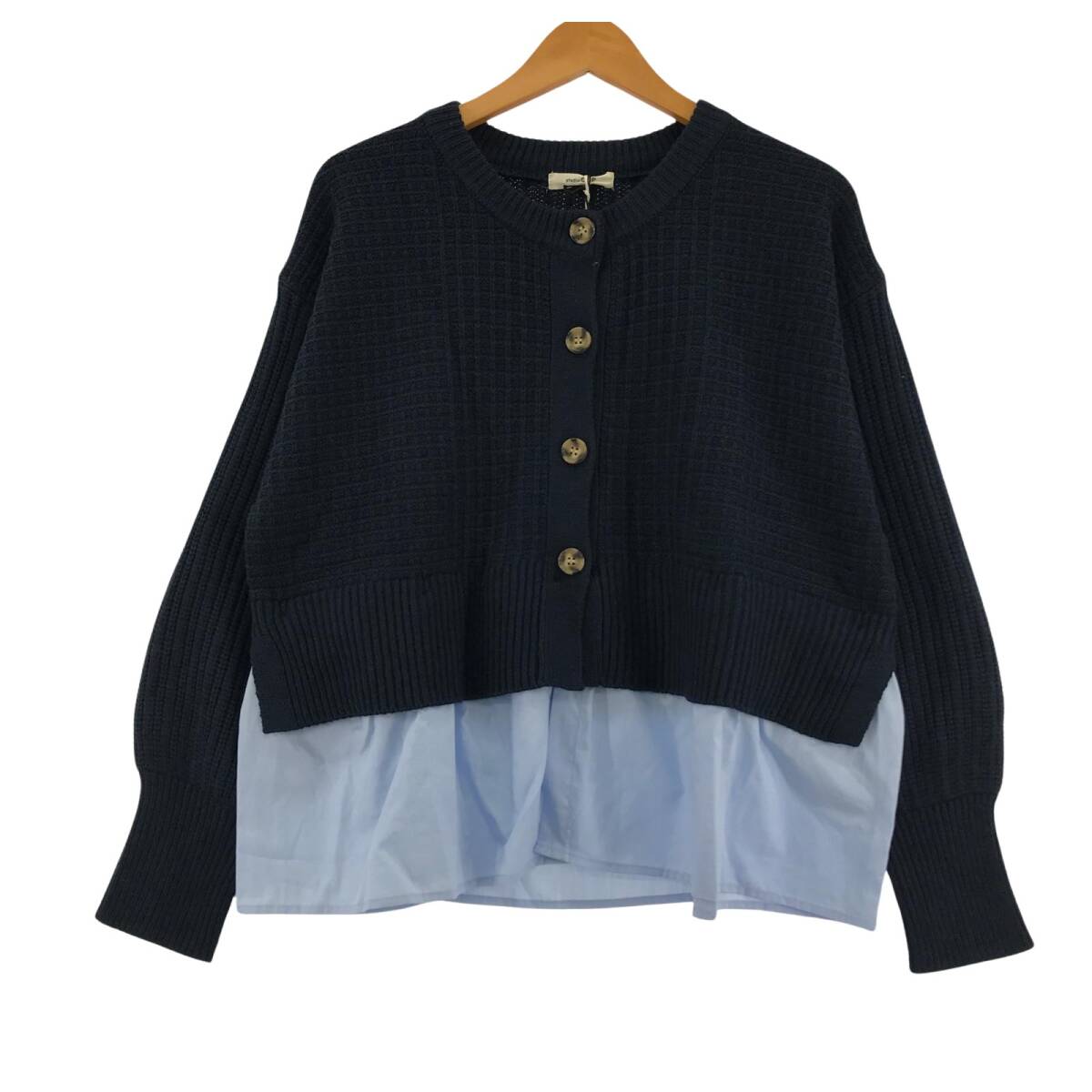 美品 studio CLIP スタディオクリップ タグ付き レイヤードヘム2WAY ニット sizeF/ネイビー×サックス拍卖