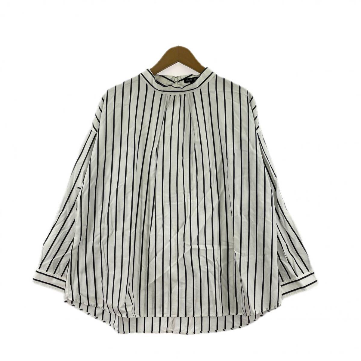 INDIVI インディヴィ ストライプ カットソー size48/ネイビー×ホワイト×グリーン ゆうパケットOK拍卖