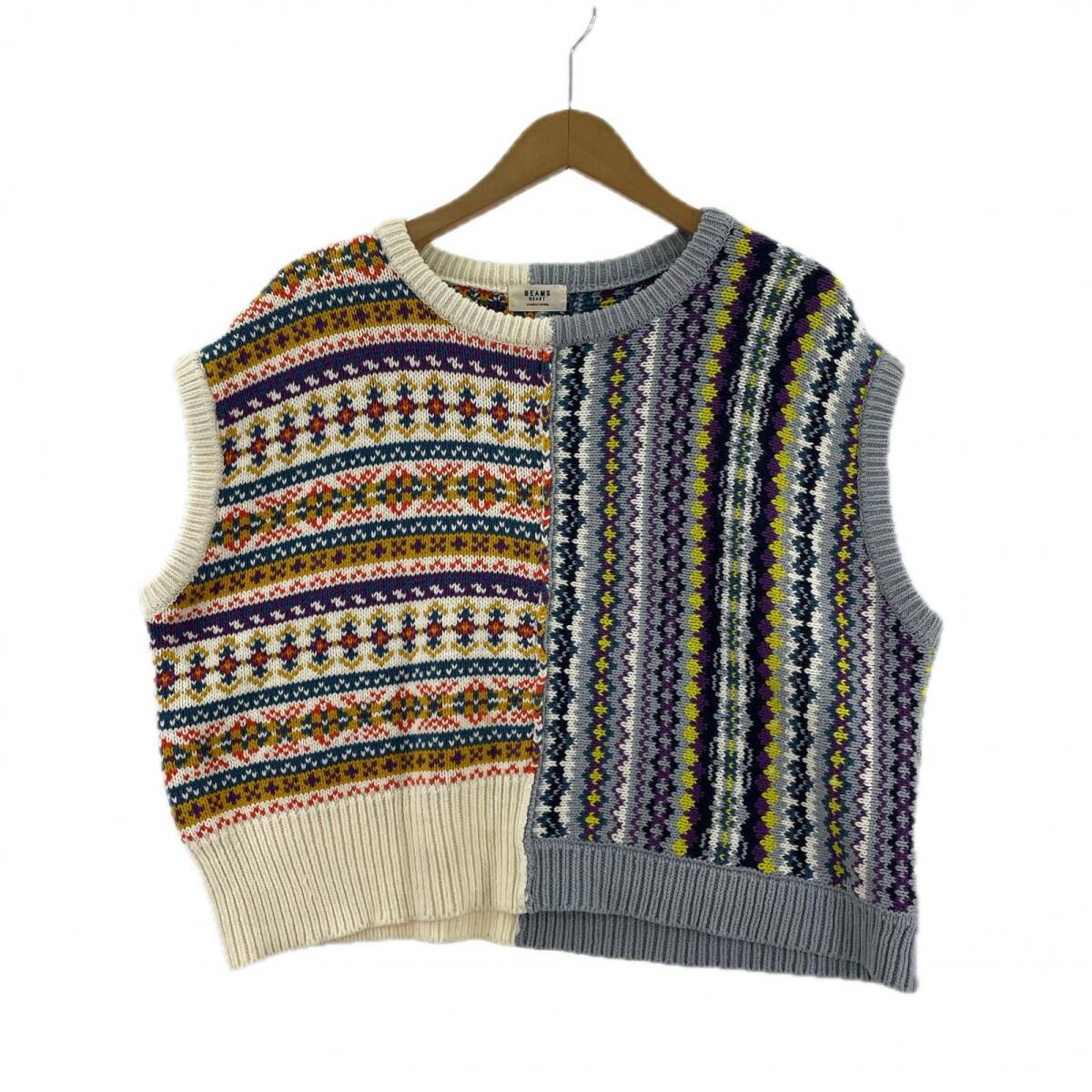 BEAMS HEART ビームスハート 総柄 切替ニット ベスト size表記なし/ホワイト系×ブルー系拍卖