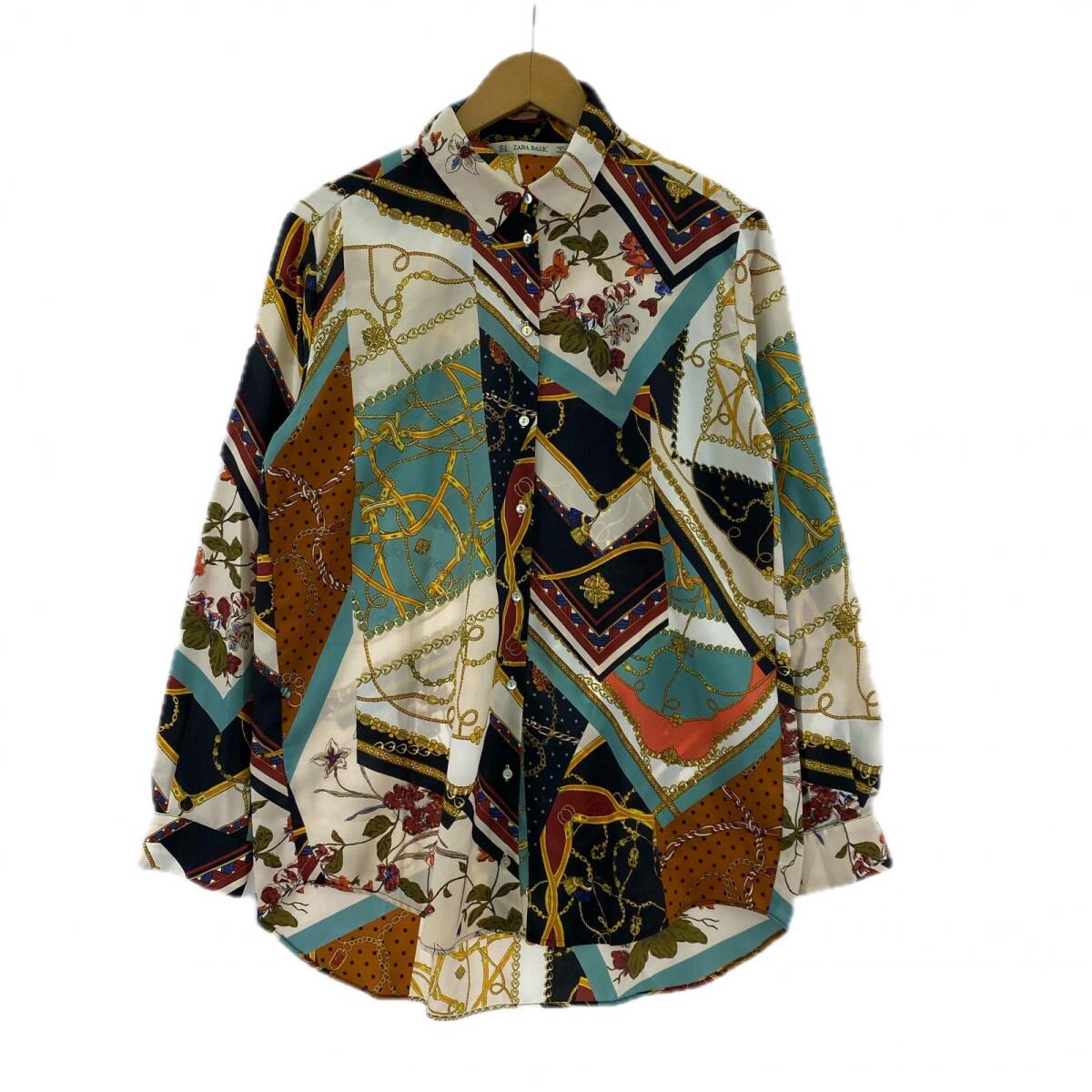ZARA BASIC ザラベーシック 総柄 長袖シャツ sizeEUR M/ホワイト系 ゆうパケットOK拍卖