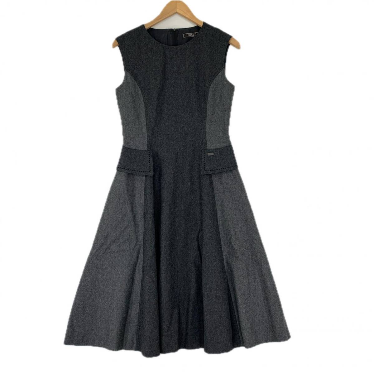 FOXEY フォクシー ノースリーブフレア ワンピース size38/グレー拍卖