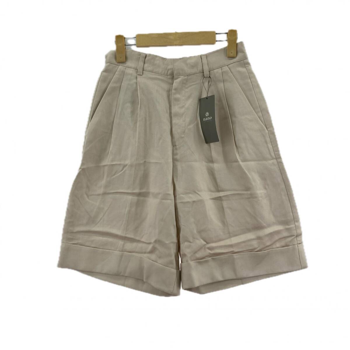 美品 nano universe ナノユニバース タグ付き 麻混 ショート パンツ size38/ライトベージュ ゆうパケットOK拍卖