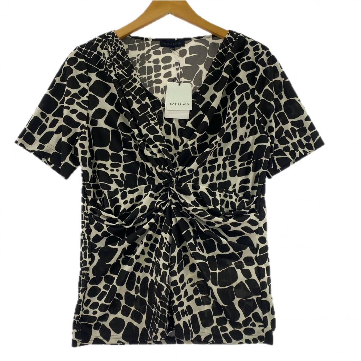 美品 MOGA モガ タグ付き 総柄 カットソー size13/ベージュ×チャコール ゆうパケットOK拍卖