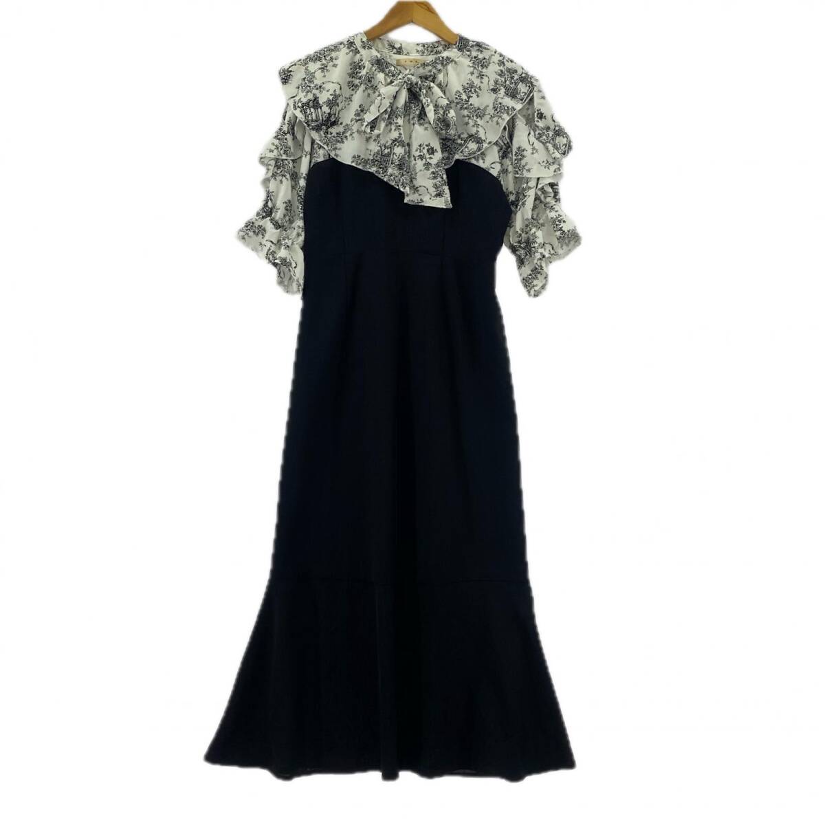 ems excite エムズエキサイト フリル ボウタイ マーメイド ワンピース sizeF/ブラック×ホワイト拍卖