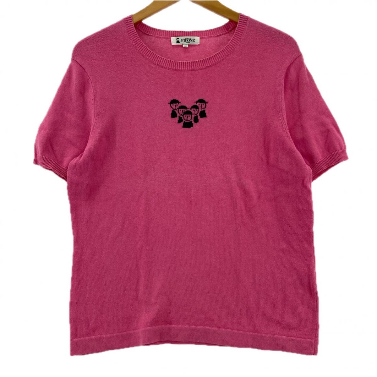 STUDIO PICONE スタジオピッコーネ クルーネック ロゴ刺繍 ニット size40/ピンク ゆうパケットOK拍卖