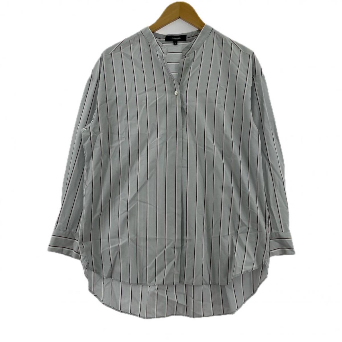 UNTITLED アンタイトル ストライプ カットソー size2/グレー×ブラウン×ホワイト ゆうパケットOK拍卖