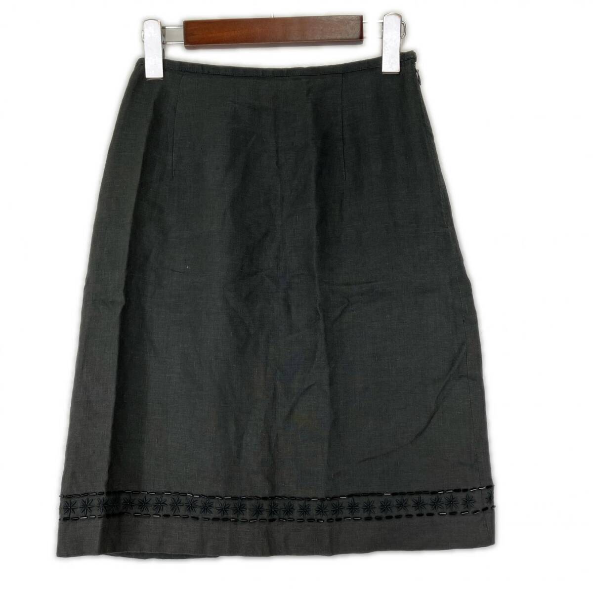 BALLSEY ボールジー リネン ビーズ刺繍 スカート size38/ブラック系 ゆうパケットOK拍卖