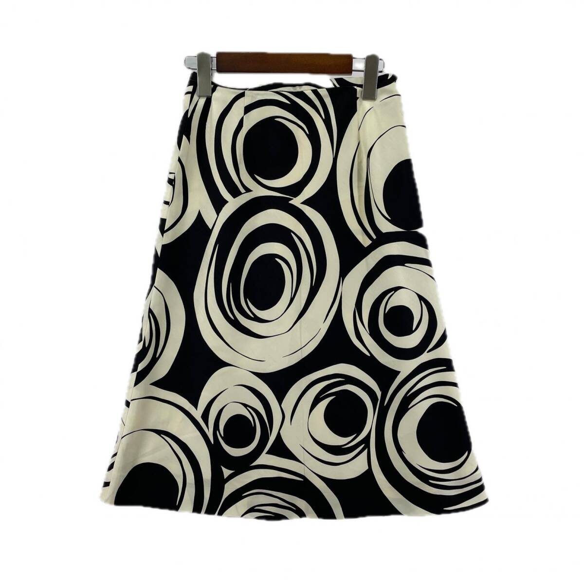 MELROSE メルローズ 総柄 ひざ下 スカート size2/アイボリー×ブラック ゆうパケットOK拍卖