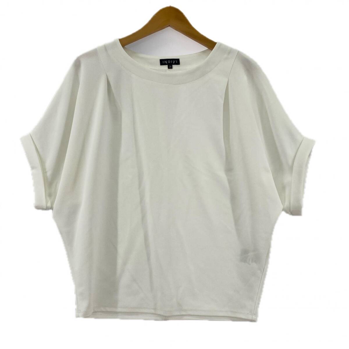 INDIVI インディヴィ ボートネック ロールスリーブ カットソー size34/ホワイト ゆうパケットOK拍卖