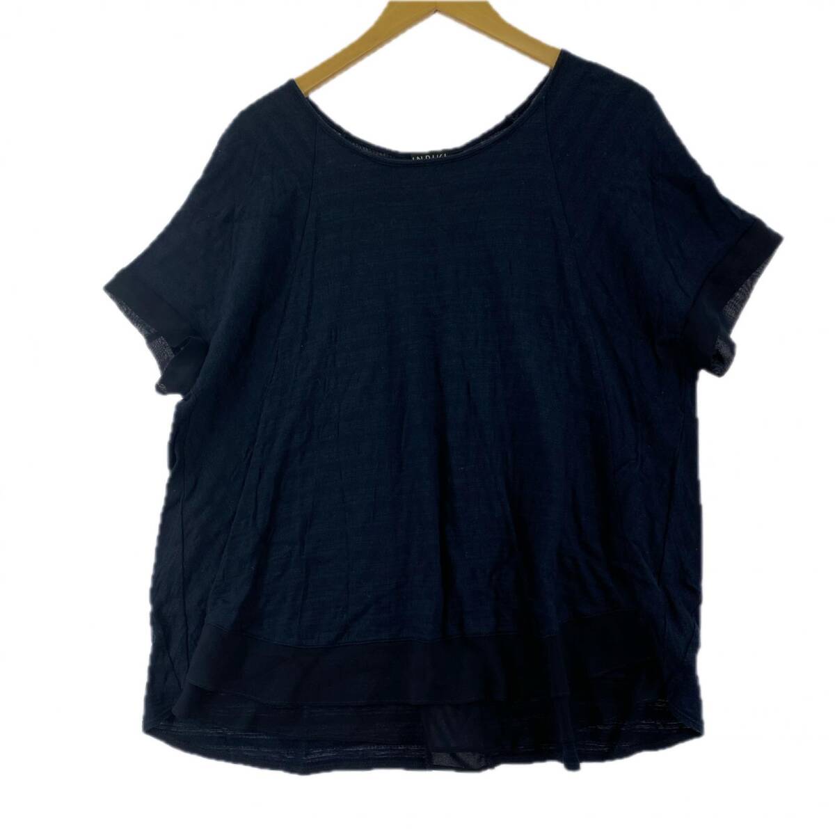 INDIVI インディヴィ ボートネック 切り替え カットソー size42/ネイビー ゆうパケットOK拍卖